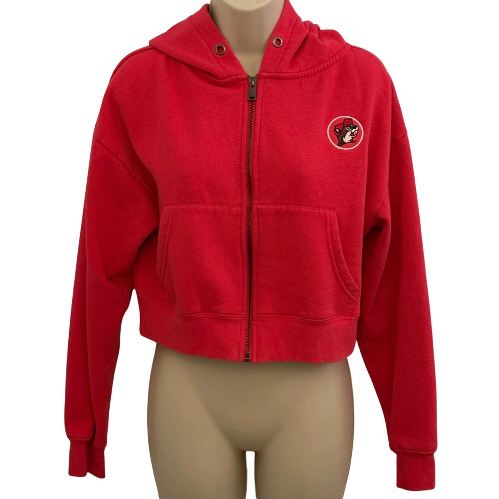 Bucees Small Cropped Full Zip Hoodie Red